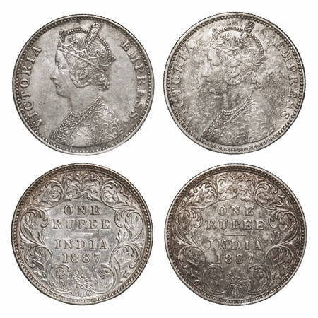 Victoria Empress, Silver, Rupee, 1887, (2 coins), Bombay Mint, C2/I(ii), 1) 'B' raised, 2)