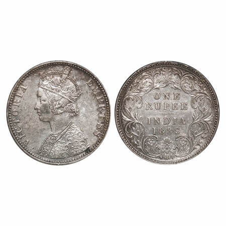 Victoria Empress, Silver, Rupee, 1889, Bombay Mint, C2/I, 'B' raised. F. Prid 176. GK 561.