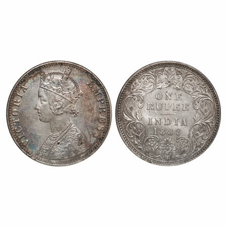 Victoria Empress, Silver, Rupee, 1889, Bombay Mint, C2/I, 'B' incused. F. Prid 177. GK 564