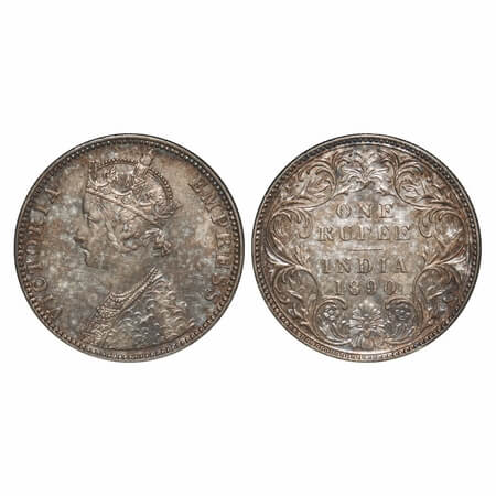 Victoria Empress, Silver, Rupee, 1890, Bombay Mint, C2/I, 'B' incused. F. Prid 178. GK 566