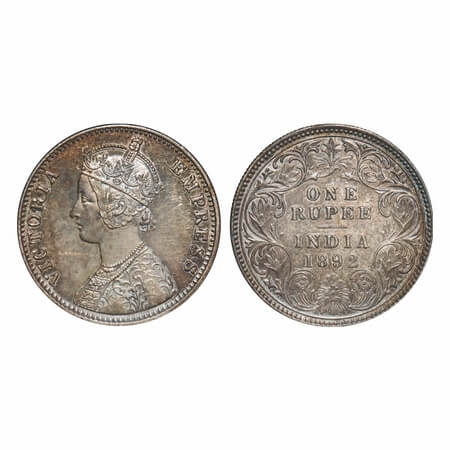 Victoria Empress, Silver, Rupee, 1892, Calcutta Mint, C3/I, 'C' incused. F. Prid 133. GK 5