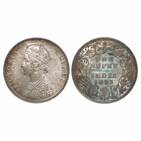 Victoria Empress, Silver, Rupee, 1893, Bombay Mint, C2/I(ii), 'B' incused. F. Prid 182. GK