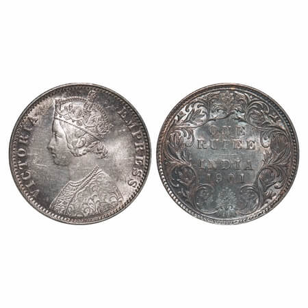 Victoria Empress, Silver, Rupee, 1901, Bombay Mint, A3(i)/I(ii), 'B' incused. F. Prid Unli