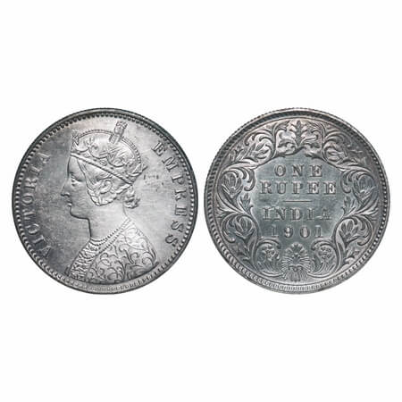 Victoria Empress, Silver, Rupee, 1901, Calcutta Mint, C3/I(i), 'C' incused. F. Prid 139. G