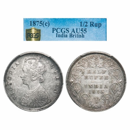 Victoria Queen, Silver, Half Rupee, 1875, Calcutta Mint, A/I, No mint mark, The Queens jab
