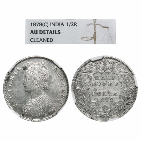 Victoria Empress, Silver, Half Rupee, 1878, Calcutta Mint, A/I, No mint mark, The Queens j