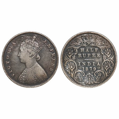 Victoria Empress, Silver, Half Rupee, 1879, Calcutta Mint, A/I, 'C' incused, The Queens ja