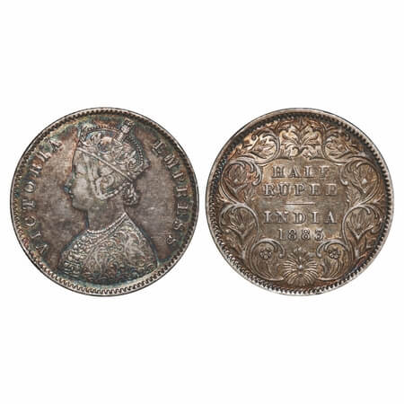 Victoria Empress, Silver, Half Rupee, 1883, Calcutta Mint, A/I, 'C' incused, The Queens ja