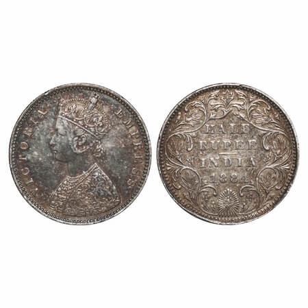 Victoria Empress, Silver, Half Rupee, 1884, Bombay Mint, A/II(i), No dot, Centre vertical 