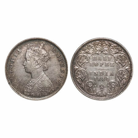 Victoria Empress, Silver, Half Rupee, 1885, Calcutta Mint, A/I, 'C' incused, The Queens ja