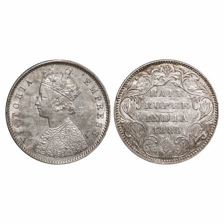 Victoria Empress, Silver, Half Rupee, 1889, Bombay Mint, A/II(i), 'B' raised, Small 'B', C