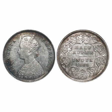 Victoria Empress, Silver, Half Rupee, 1889, Calcutta Mint, A/I, 'C' incused, The Queens ja