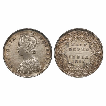 Victoria Empress, Silver, Half Rupee, 1893, Bombay Mint, A/I, 'B' incused, The Queens jabo
