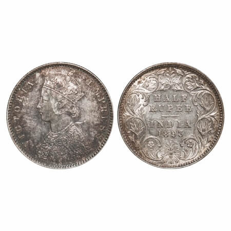 Victoria Empress, Silver, Half Rupee, 1893, Calcutta Mint, A/I, 'C' incused, The Queens ja