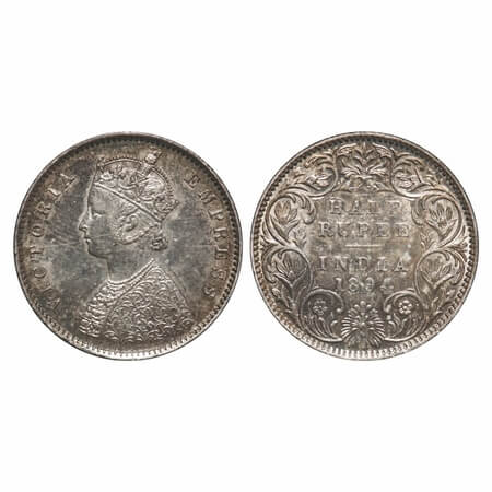 Victoria Empress, Silver, Half Rupee, 1894, Bombay Mint, A/I, 'B' incused, The Queens jabo