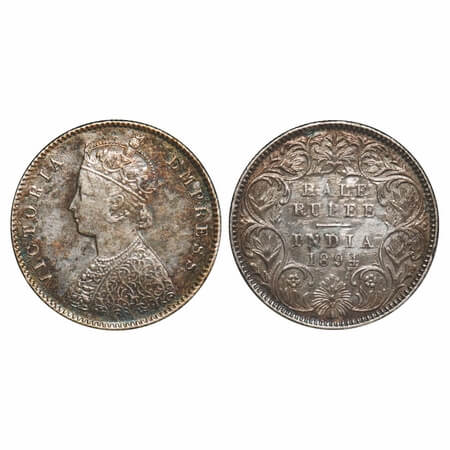 Victoria Empress, Silver, Half Rupee, 1894, Calcutta Mint, A/I, 'C' incused, The Queens ja