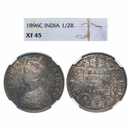 Victoria Empress, Silver, Half Rupee, 1896, Calcutta Mint, A/I, 'C' incused, The Queens ja