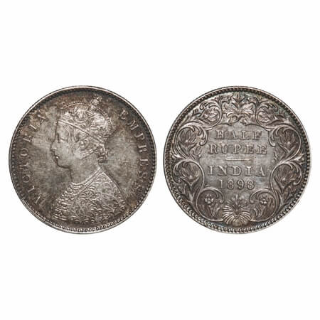 Victoria Empress, Silver, Half Rupee, 1898, Calcutta Mint, A/I, 'C' incused, The Queens ja