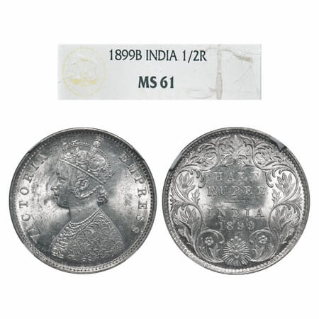 Victoria Empress, Silver, Half Rupee, 1899, Bombay Mint, A/I, 'B' incused, 'B' incused inv