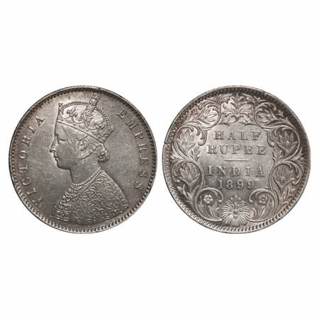 Victoria Empress, Silver, Half Rupee, 1899, Calcutta Mint, A/I, 'C' incused, The Queens ja