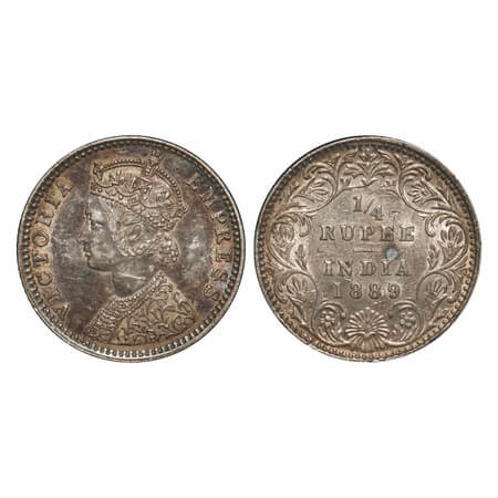Victoria Empress, Silver, 1/4 Rupee, 1889, Bombay Mint, C(i)/II, 'B' incused, Queens jabot