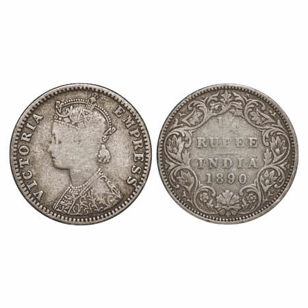 Victoria Empress, Silver, 1/4 Rupee, 1890, Bombay Mint, C(i)/II, 'B' incused, Queens jabot