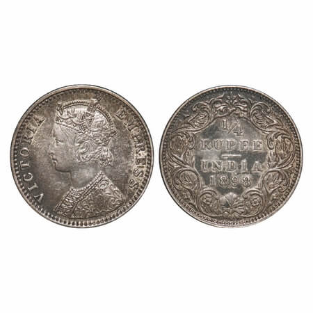 Victoria Empress, Silver, 1/4 Rupee, 1898, Bombay Mint, C(i)/I, 'B' incused, Queens jabot 
