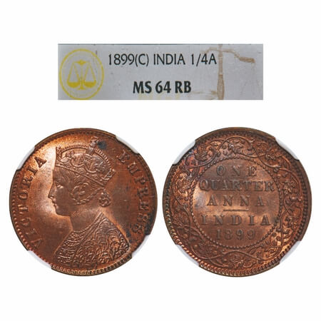 Victoria Empress, Copper, Quarter Anna, 1899, Calcutta Mint, B/II, No mint mark, Queens ja