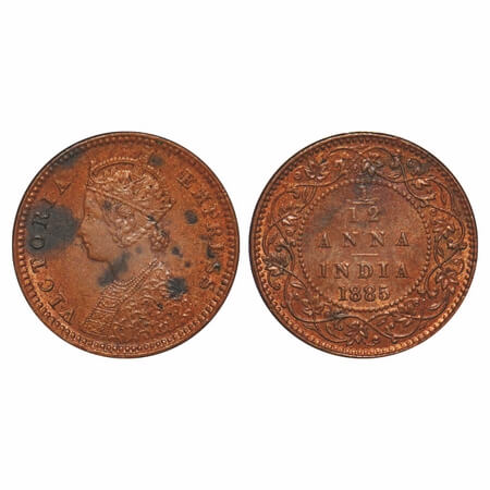 Victoria Empress, Copper, 1/12 Anna, 1885, Calcutta Mint, Obv B, 'C' incused. F. Prid 790.