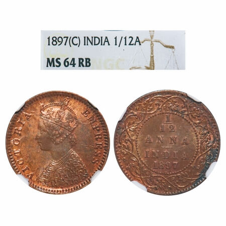 Victoria Empress, Copper, 1/12 Anna, 1897, Calcutta Mint, Obv B, No mint mark, The Queens 
