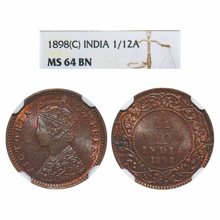 Victoria Empress, Copper, 1/12 Anna, 1898, Calcutta Mint, Obv B, No mint mark, The Queens 