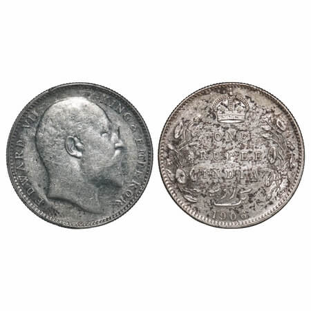 Edward VII, Silver, Rupee, 1906, Bombay Mint, 'B' incused and dot. F. Prid 202. GK 940. Ve