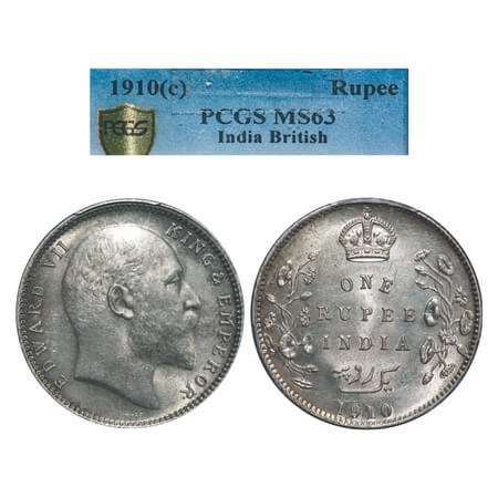 Edward VII, Silver, Rupee, 1910, Calcutta Mint, No mint mark. F. Prid 196. GK 955. PCGS Sl