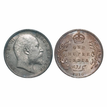 Edward VII, Silver, Rupee, 1910, Bombay Mint, 'B' incused and dot. F. Prid 206. GK 957. Ab