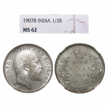 Edward VII, Silver, Half Rupee, 1907, Bombay Mint, 'B' incused and dot. F. Prid 316. GK 96