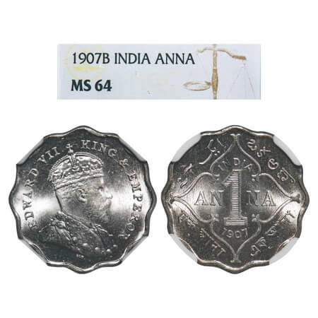 Edward VII, Copper-Nickel, 1 Anna, 1907, Bombay Mint, 'B' incused. F. Prid 926. GK 990. NG