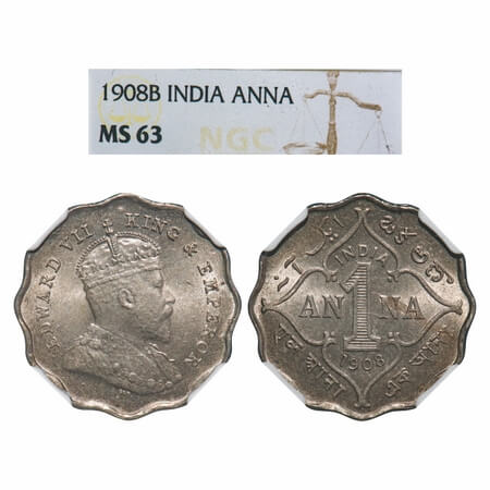 Edward VII, Copper-Nickel, 1 Anna, 1908, Bombay Mint, 'B' incused. F. Prid 927. GK 991. NG