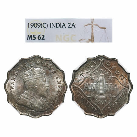 Edward VII, Copper-Nickel, 1 Anna, 1909, Bombay Mint, 'B' incused. F. Prid 928. GK 992. NG