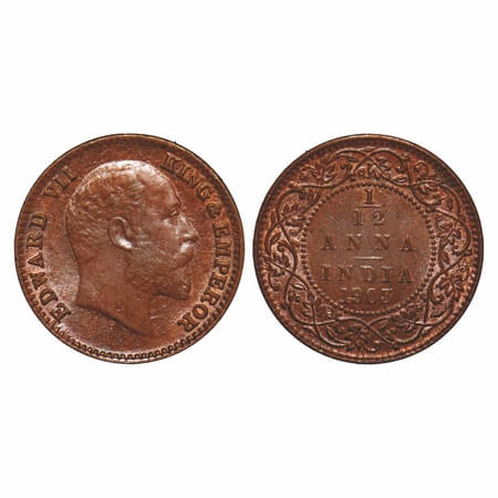 Edward VII, Copper, 1/12 Anna, 1903, Calcutta Mint, No mint mark. F. Prid 818. GK 1012. Mi