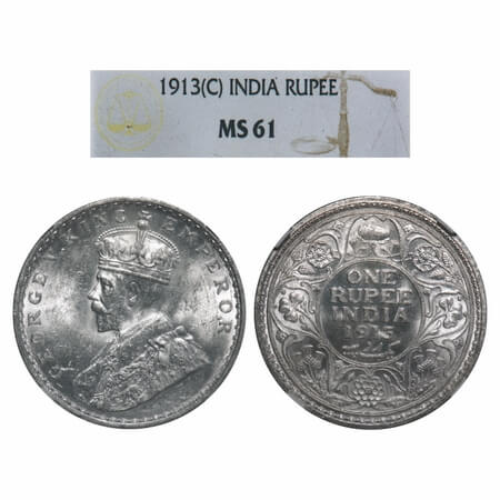 George V, Silver, Rupee, 1913, Calcutta Mint, No dot, Elephant-type. F. Prid 209. GK 1027.