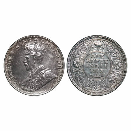 George V, Silver, Rupee, 1913, Bombay Mint, Dot, Elephant-type. F. Prid 219. GK 1028. Abou