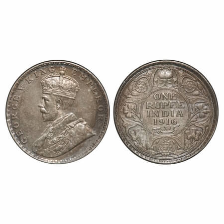 George V, Silver, Rupee, 1916, Bombay Mint, Dot, Elephant-type. F. Prid 222. GK 1034. Abou