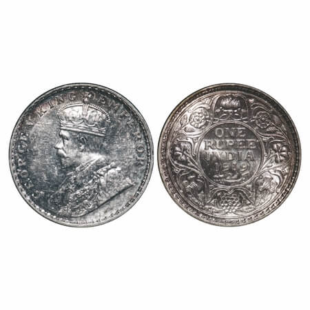 George V, Silver, Rupee, 1919, Calcutta Mint, No dot, Elephant-type. F. Prid 215. GK 1039.