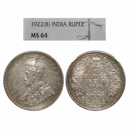 George V, Silver, Rupee, 1922, Bombay Mint, Dot, Elephant-type. F. Prid 228. GK 1044. NGC 