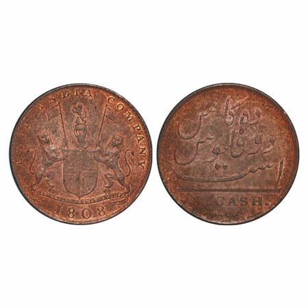 Madras Presidency, Copper X (Ten) Cash, 4.57g (light Issue), Struck at Soho Mint, 1808 AD,