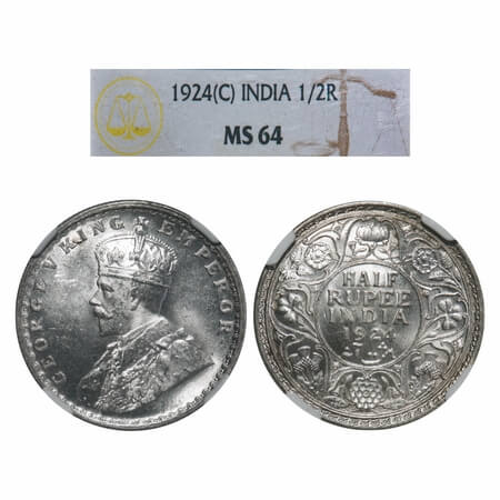 George V, Silver, Half Rupee, 1924, Calcutta Mint, No dot, Elephant. F. Prid 327. GK 1063.