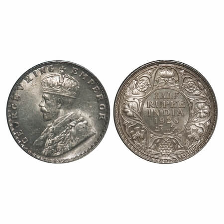 George V, Silver, Half Rupee, 1928, Bombay Mint, Dot, Elephant. F. Prid 349. GK 1070. Bril