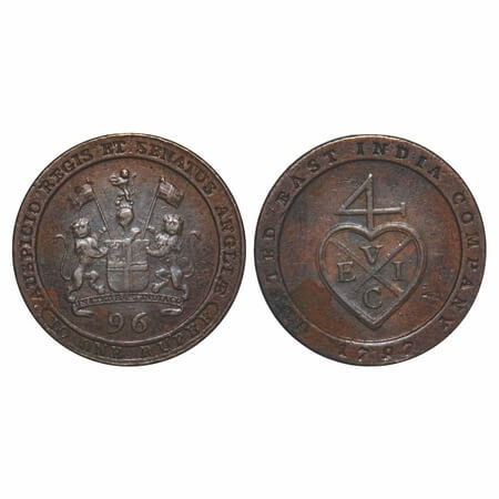 Madras Presidency, Copper ½ Dub / 1/96 of Rupee, 6.87g, Struck at Soho Mint, (1794 -1797 A