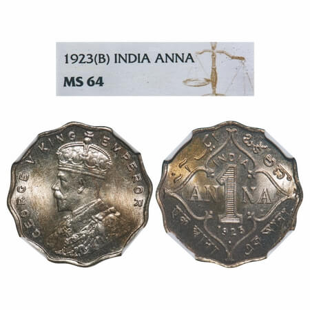George V, Copper-Nickel, 1 Anna, 1923, Bombay Mint, Dot. F. Prid 951. GK 1151. NGC Slabbed