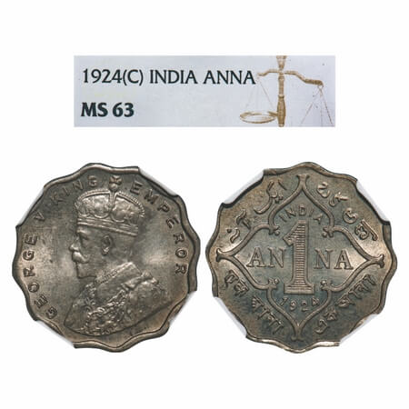 George V, Copper-Nickel, 1 Anna, 1924, Calcutta Mint, No dot. F. Prid 930. GK 1153. NGC Sl